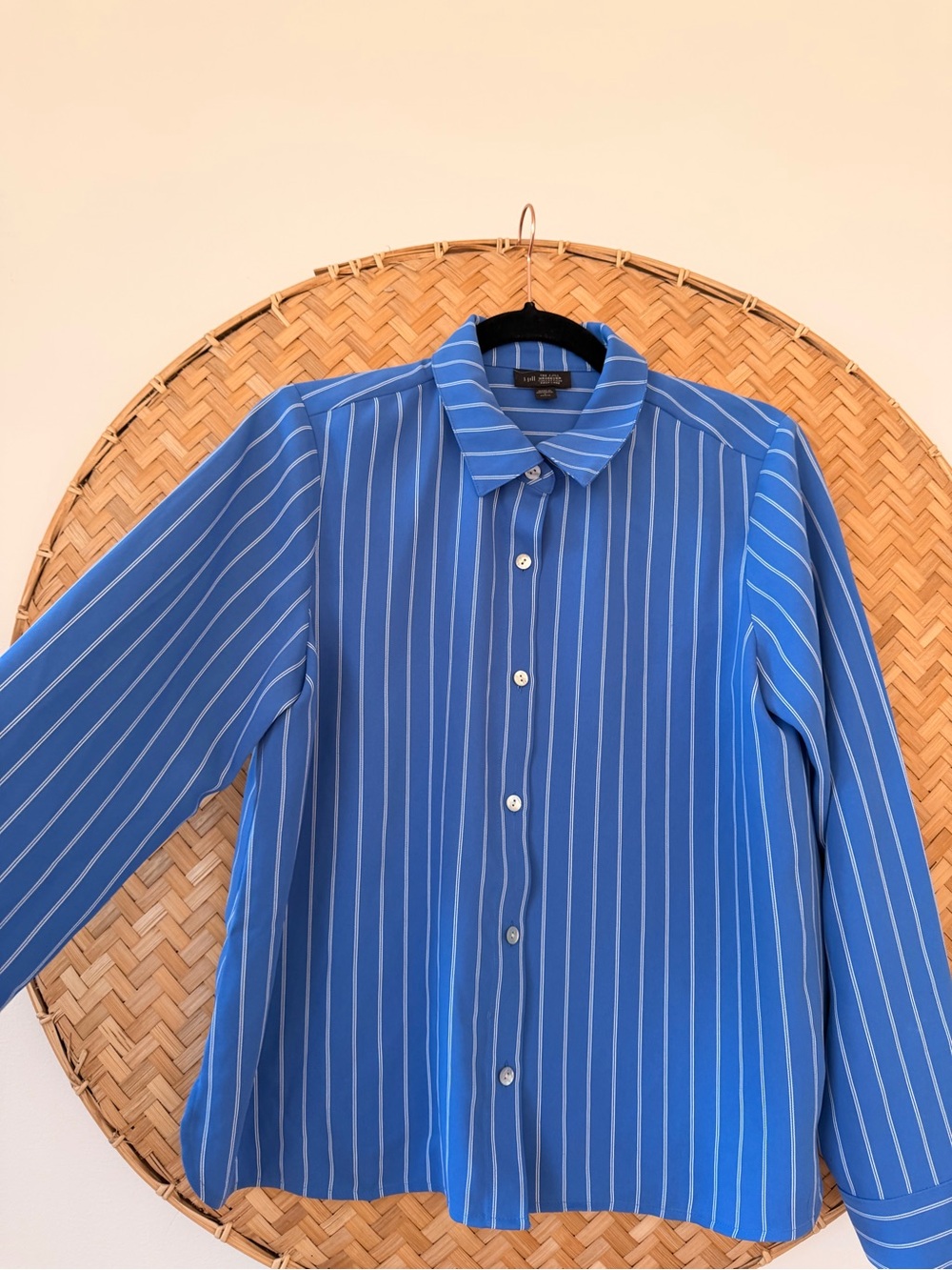 J. JILL BLUE OPAL DUAL PIN STRIPE WEAREVER EASY-CARE SATIN BUTTON FRONT SHIRT - Picture 7 of 11